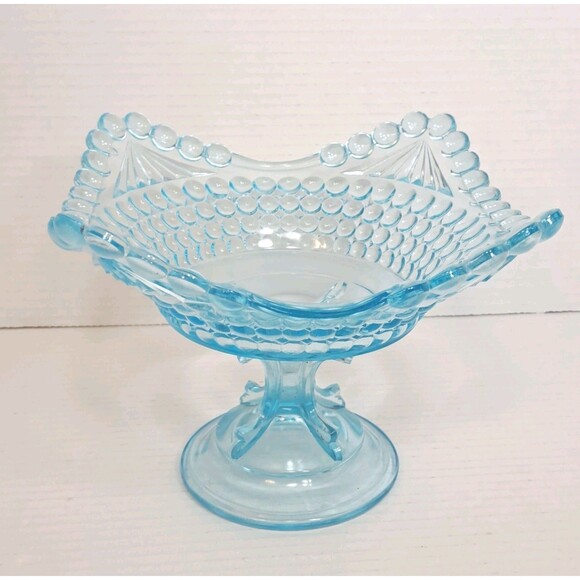 Thousand Eye Pattern Compote Candy Dish By The US Glass Co. 1880s Ice Blue Aqua - Picture 2 of 6